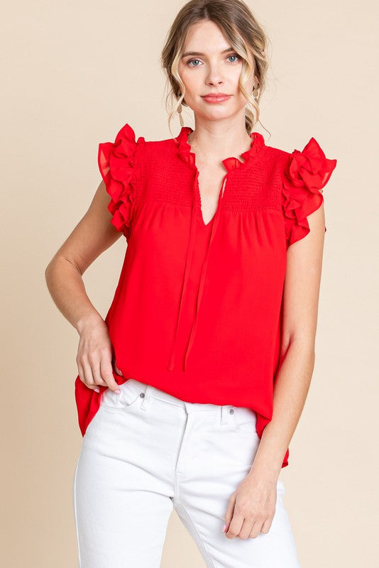 Red Tie Neck Top