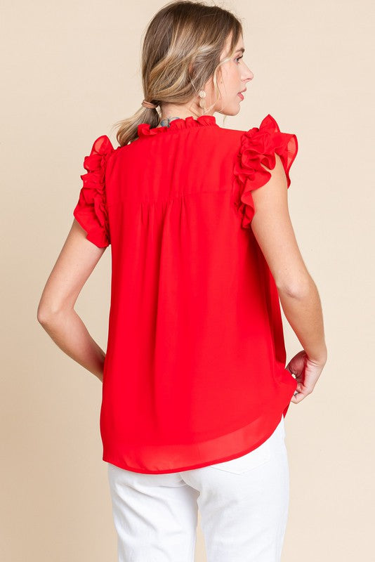 Red Tie Neck Top