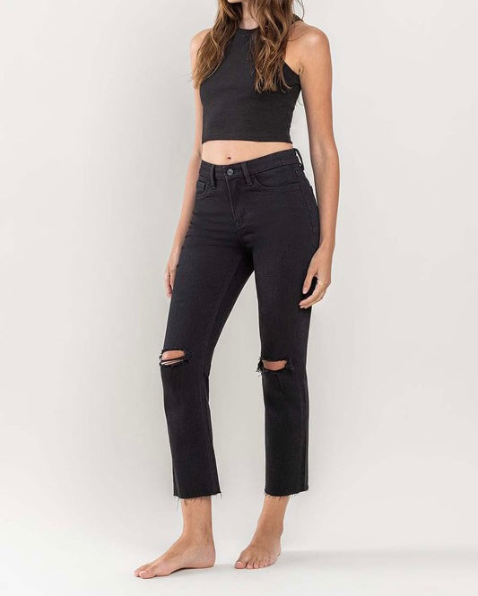 High Rise Crop Slim Straight Jeans