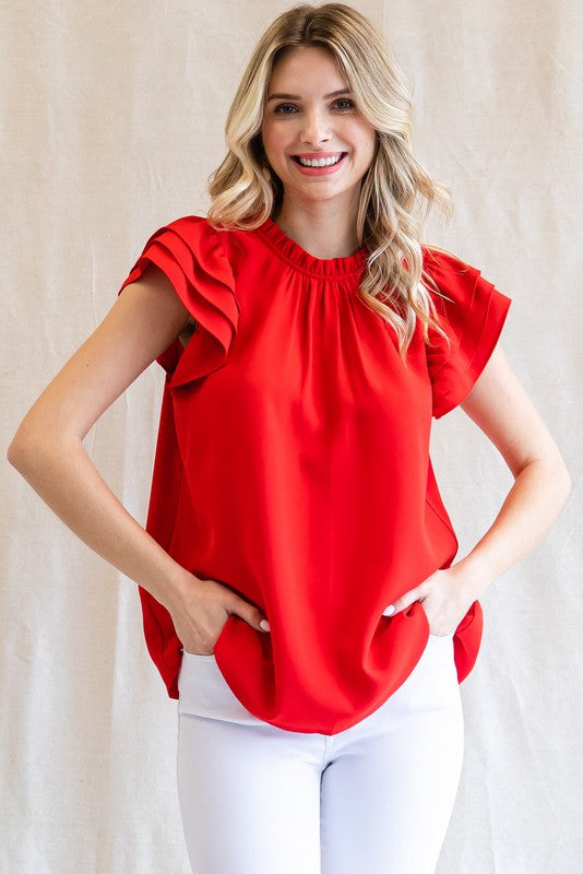 Red Ruffled Sleeves Top