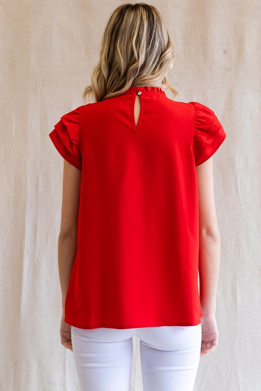 Red Ruffled Sleeves Top