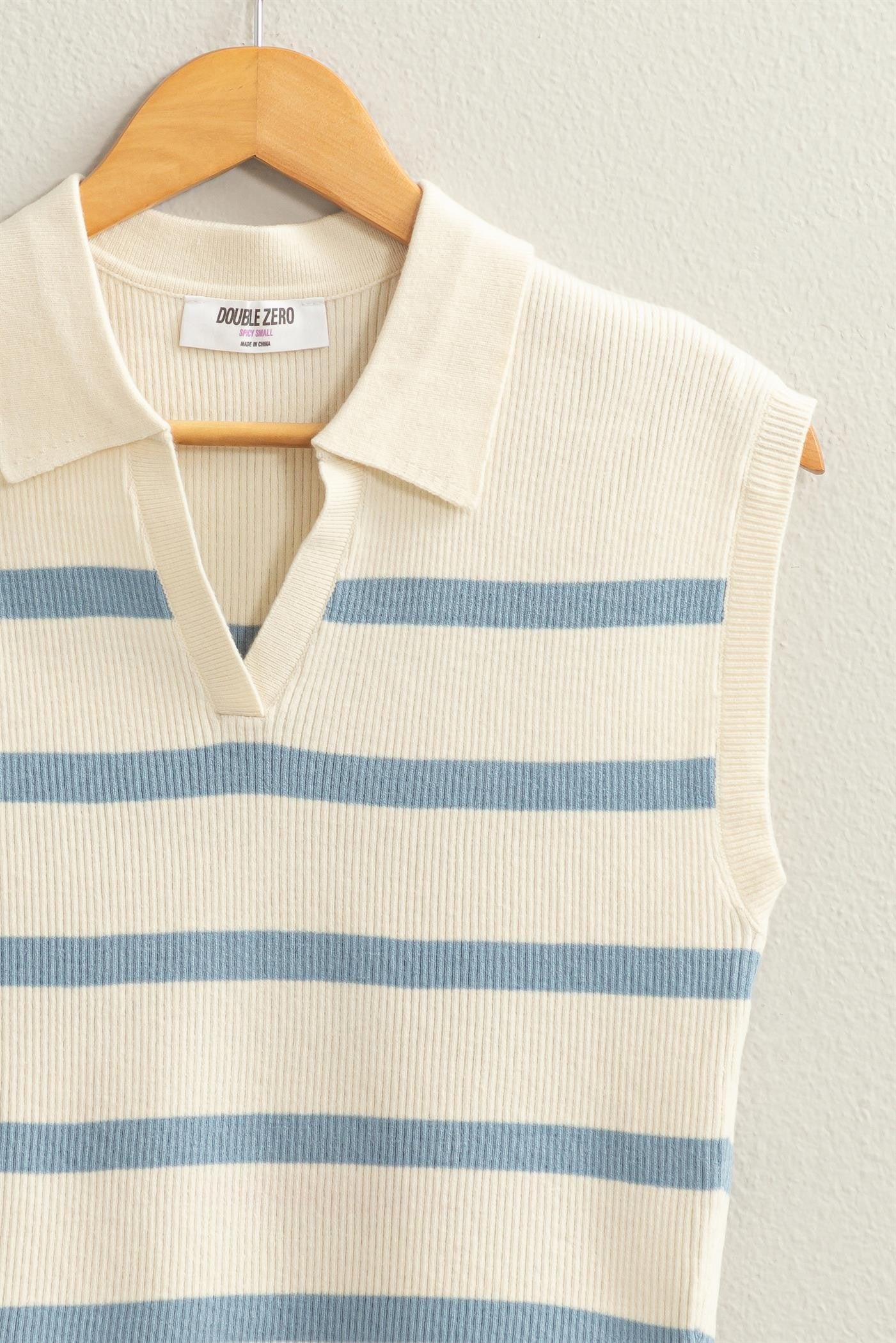 Blue Striped Polo Vest