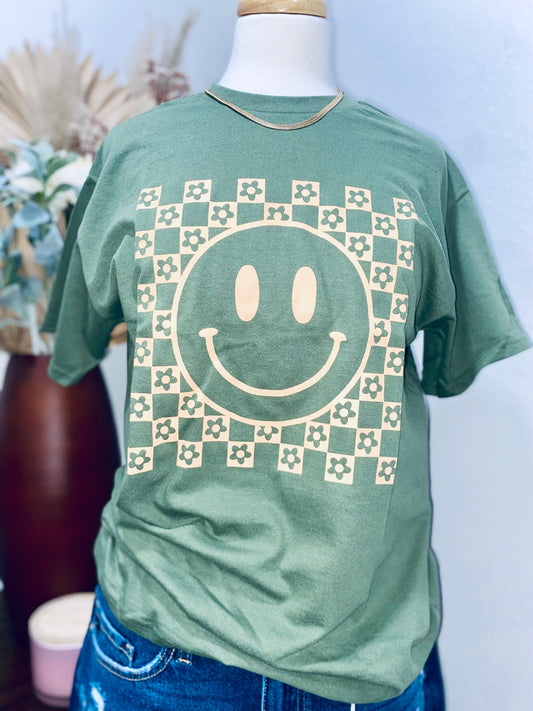 Checkered Smiley Face Tee