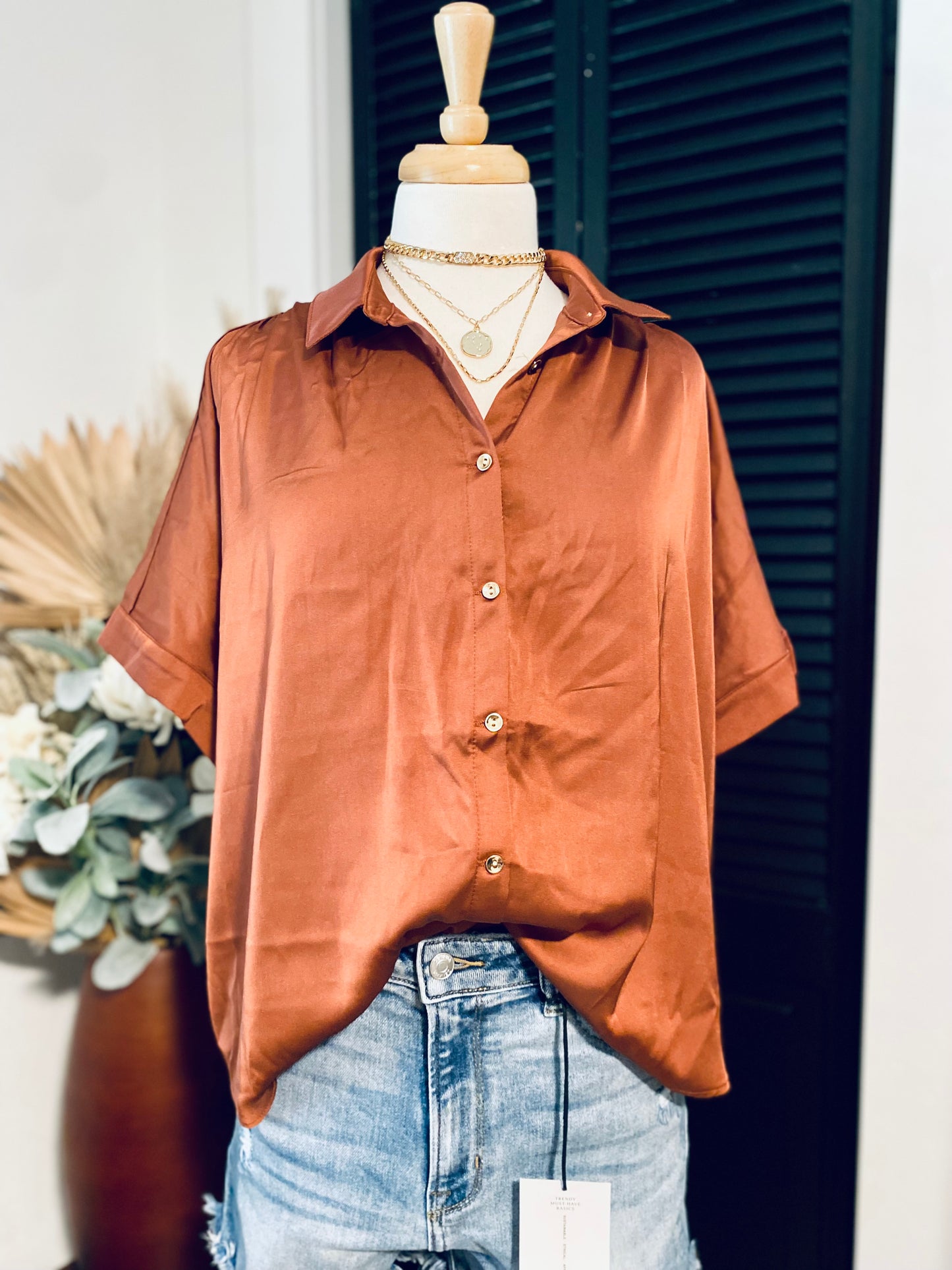 Satin Button Down Top